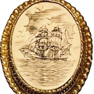 Vintage Scrimshaw Nautical Ivory Pendant